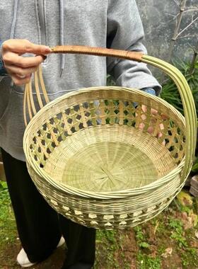 竹编菜篮子手工编织手提篮大容量采摘篮送餐篮大容量采摘竹篮