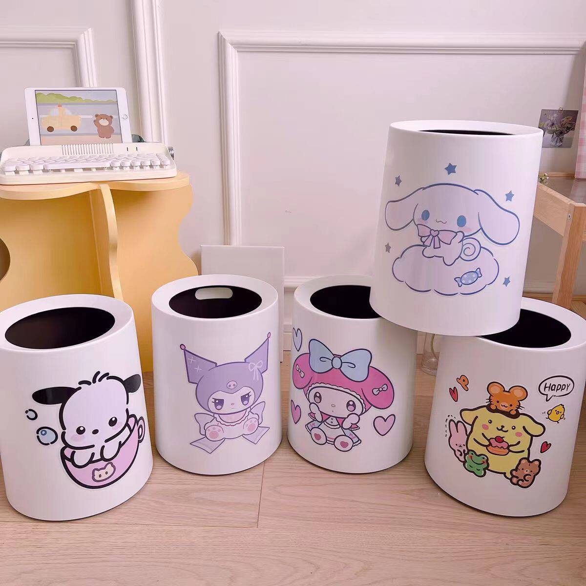 垃圾桶ins风高颜值库洛米垃圾桶桌面带盖卧室公主风宿舍家用超萌