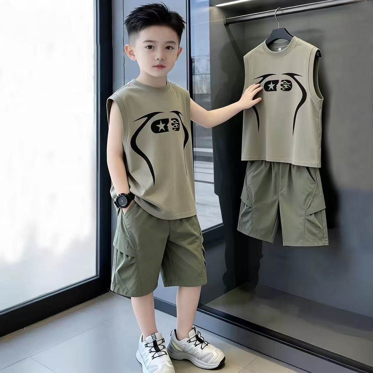 男童夏装背心套装2026新款中大童男孩夏季无袖儿童夏款洋气运动服