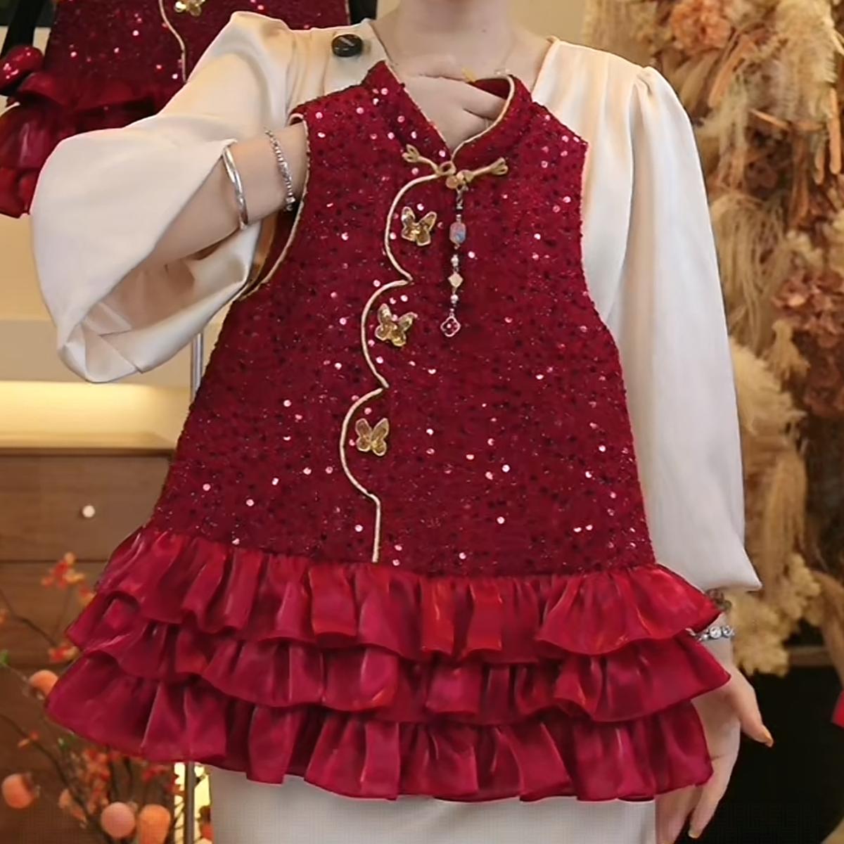 2025新款女童儿童宝宝洋气冬装加绒蓬蓬公主裙背心裙连衣裙两件套