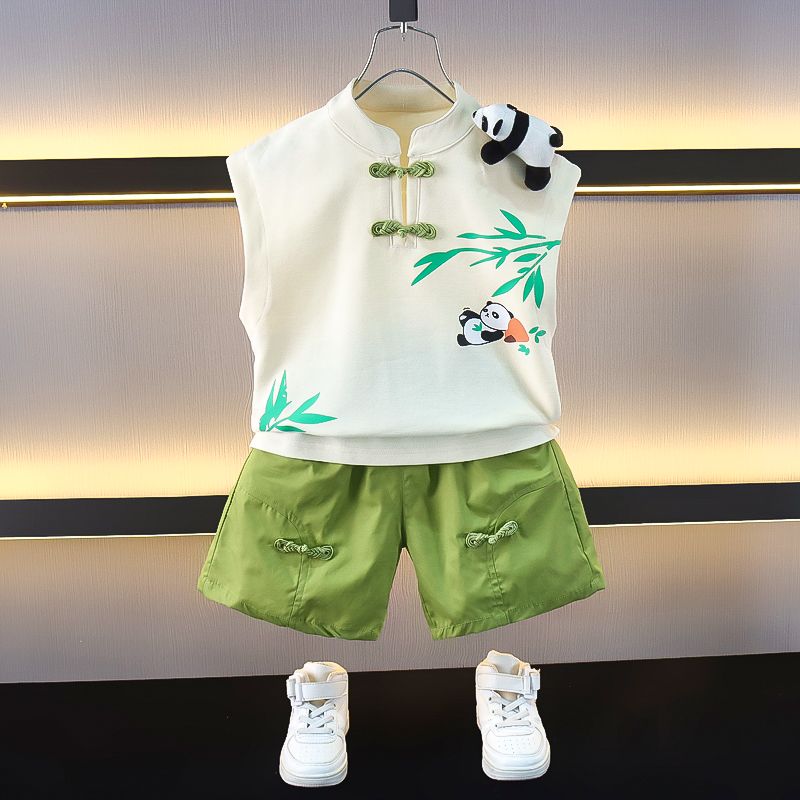 男童汉服夏装洋气古装夏季儿童无袖背心套装改良中国风男宝宝衣服