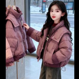 女大童时尚棉服2025新款洋气儿童夹棉加厚外套冬装紫色棉袄面包服