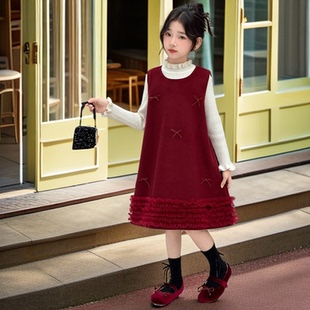 新年战袍女童红色加厚连衣裙套装秋冬毛衣背心裙两件套洋气时尚潮