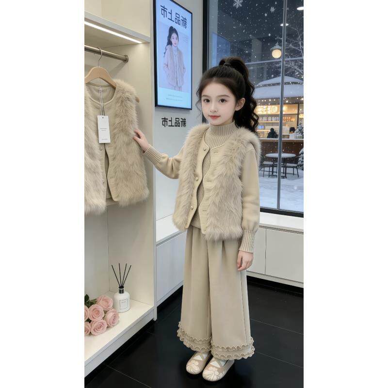 女童秋冬套装2026新款儿童网红洋气时髦小香风加厚冬装女孩三件套