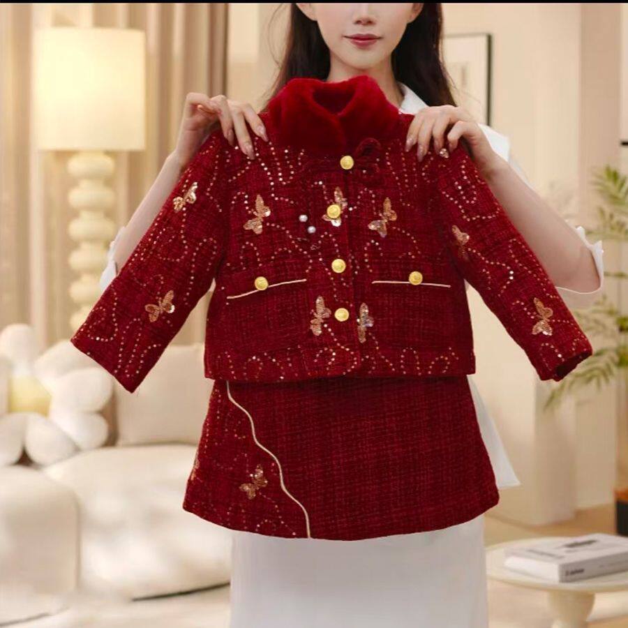 女童拜年服2026冬季女童加厚红色新中式小香风上衣外套背心裙套装,童装/婴儿装/亲子装,套装,淘宝优惠券,粉丝福利购,淘宝优惠卷