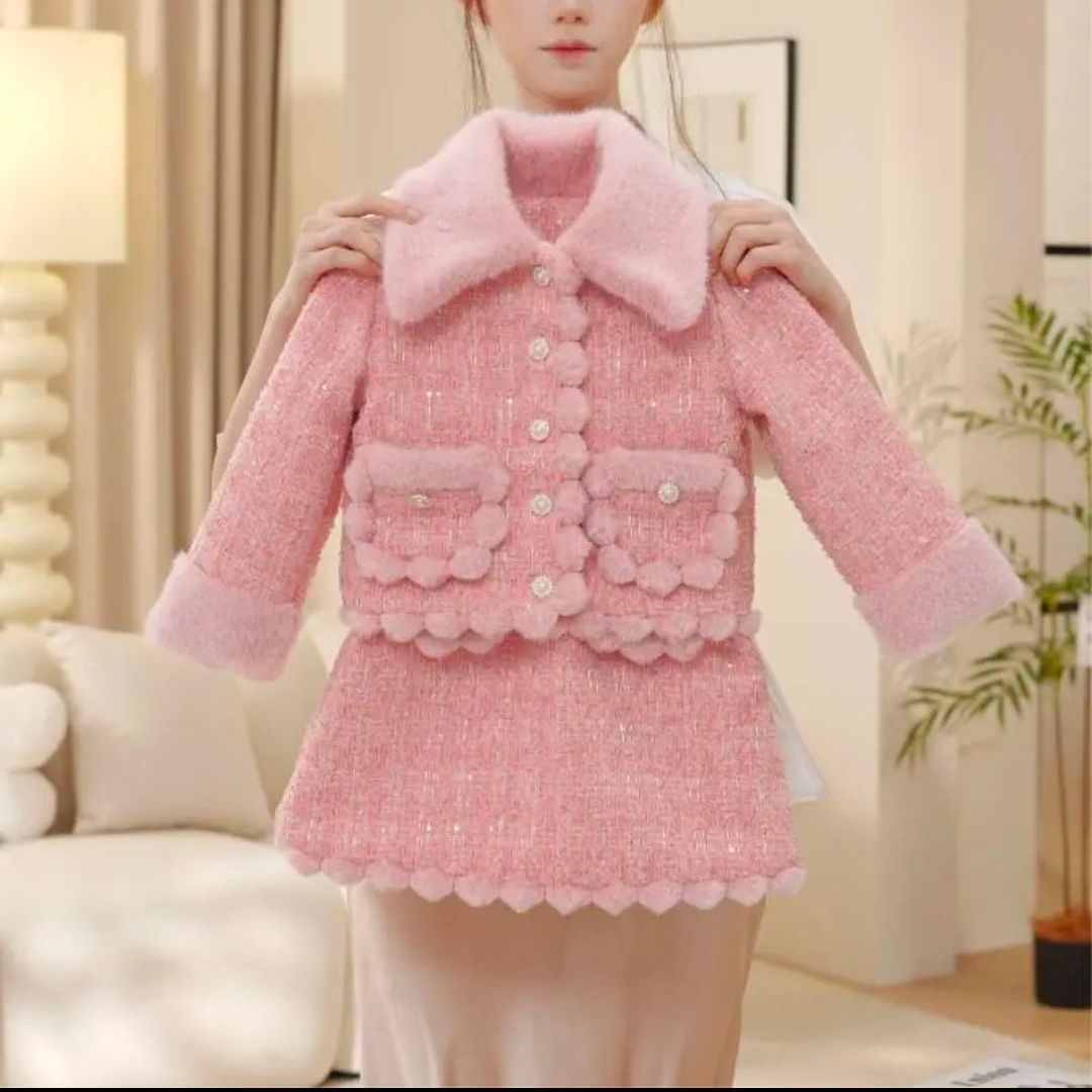 女童秋冬套装2025新款女宝宝洋气加绒加厚小香风外套连衣裙两件套