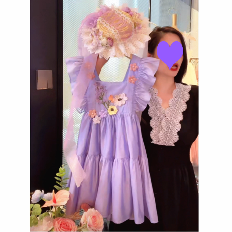 韩系女童夏装公主裙2024儿童梦幻紫飞袖连衣裙小女孩夏季高级感公