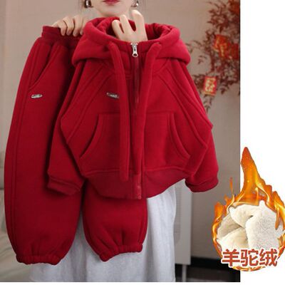 儿童冬季加绒加厚套装2025新款男童洋气运动风保暖卫衣卫裤俩件套