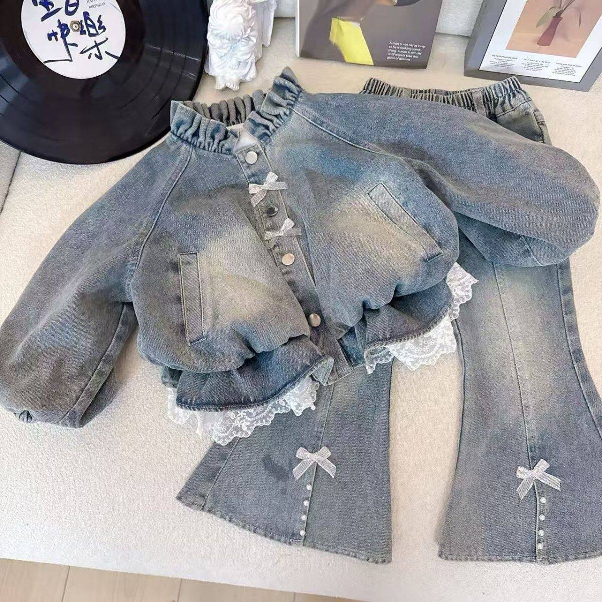 女童牛仔外套套装2026新款中大童洋气时髦长袖牛仔喇叭裤两件套潮