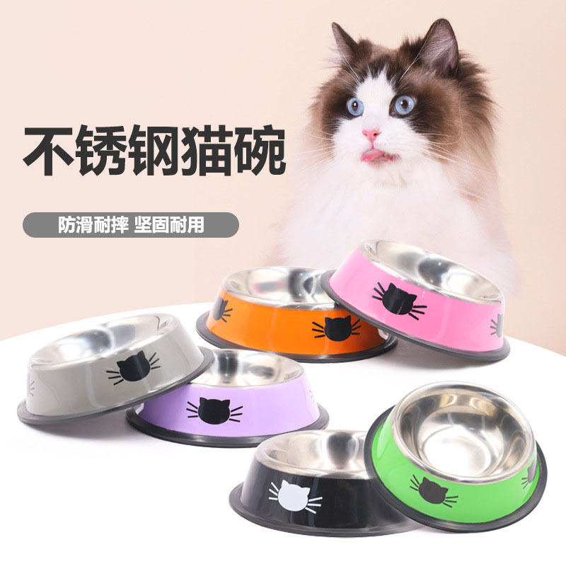 跨境卡通猫脸宠物碗不锈钢猫碗