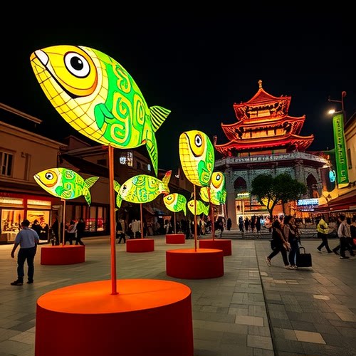 2027羊年春节手工发光鱼灯笼庙会