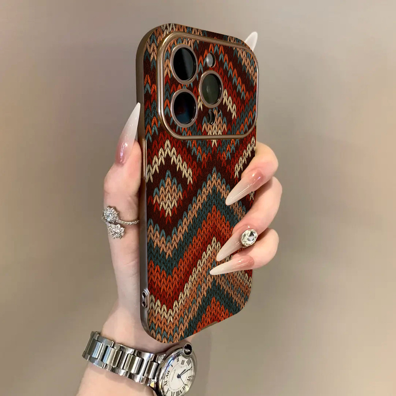 适用苹果17promax手机壳银灰电镀小羊皮白iPhone16plus15pro新款14防摔13男12女款11高级可爱卡通仿针织棱格