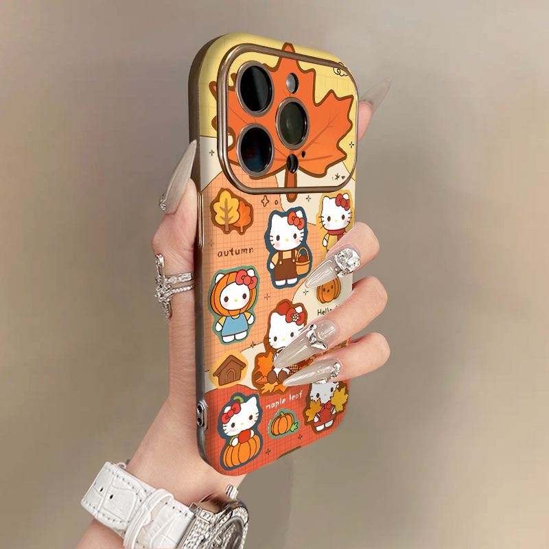 适用苹果17promax手机壳银灰电镀小羊皮白iPhone16plus15pro新款14防摔13男12女款11高级可爱卡通枫叶凯蒂