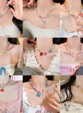 2025新款多巴胺彩色苹果星星串珠项链网红轻奢小众夏日炫彩锁骨链