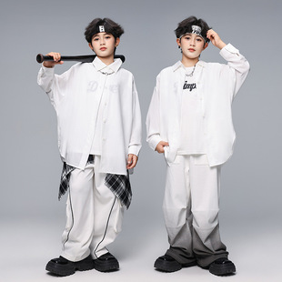 街舞儿童潮服男女童帅气白色套装架子表演出服现代舞爵士舞练功服
