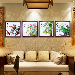 美岸十字绣新款线绣客厅画梅兰竹菊非满绣款非满钻款印花手工绣非