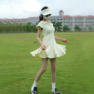 高尔夫女装连衣裙夏季遮肉显瘦百褶短裙修身运动高腰开花连衣裙