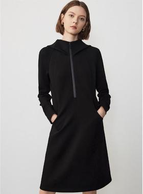 商场同款设计感复古休闲2025秋季新款简约收腰修身轻运动卫衣裙