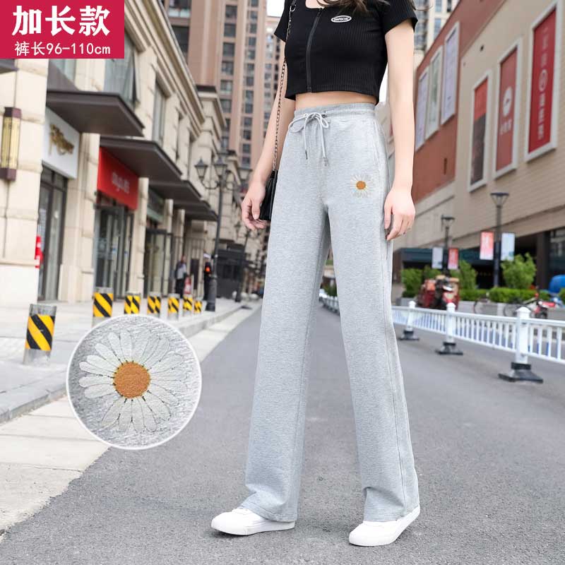 夏季小雏菊直筒加长阔腿运动裤女