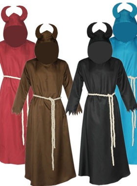 新款红色牛角恶魔服装 万圣节成人死神中世纪巫师Devil Costumes