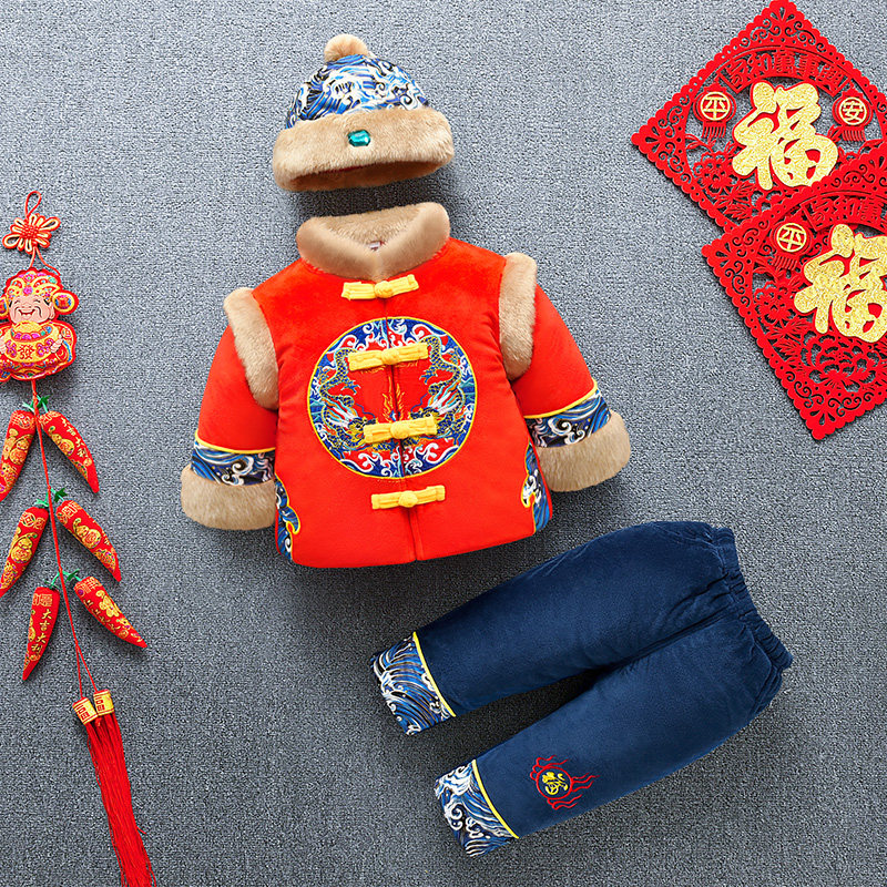 男童过年喜庆衣服装拜年服男宝宝唐装婴儿童套装小童冬装小孩汉服