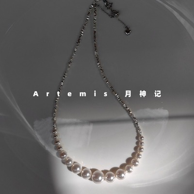 施家珍珠碎银子渐变微笑项链小众高级毛衣颈联