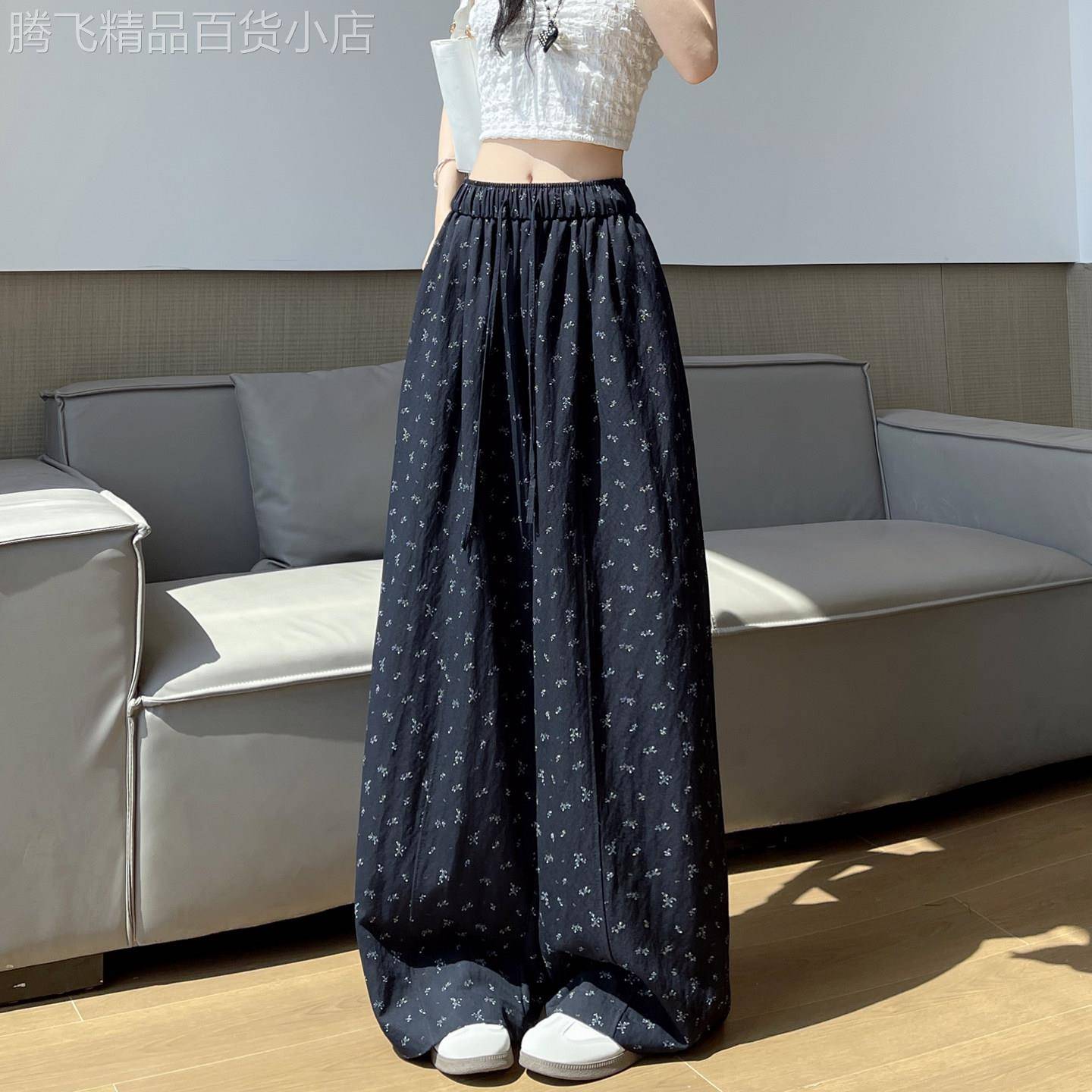 复古碎花阔腿裤女夏季薄款冰丝山本裤宽松显瘦慵懒风垂感休闲裤子