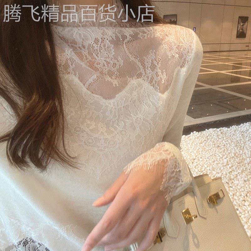 高领蕾丝打底衫女春秋2025欧货高级感配毛衣皮草时尚纱衣网纱上衣