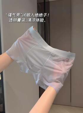 超薄冰丝绸内衣男人的性感透明袋大尺寸透气丝绸拳击短裤无缝拳击