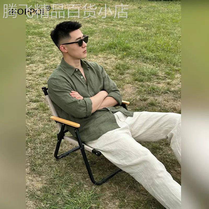 轻奢老钱风复古亚麻衬衫套装男2026夏季新款简约通勤松弛感两件套