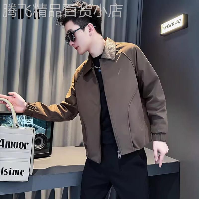 外套男款春秋季高级感拼接解构翻领夹克潮流百搭短款复古休闲上衣