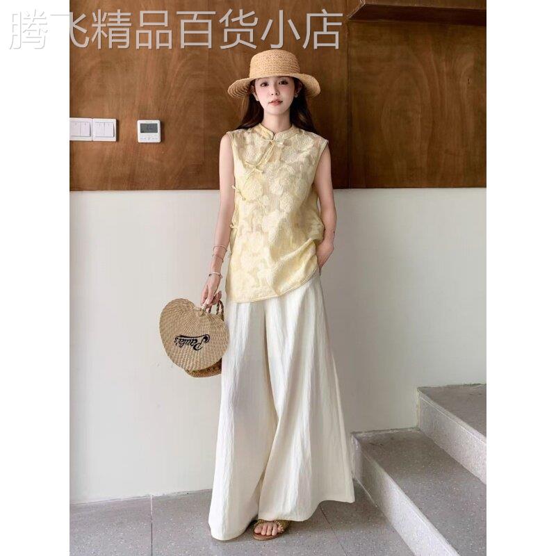新中式时尚套装女夏季2026新款国风无袖上衣阔腿裤休闲宽松两件套