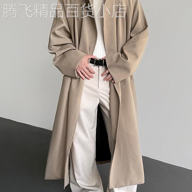 【法国进口男装】廓形风衣秋季一粒扣男士设计感英伦风中长版教父