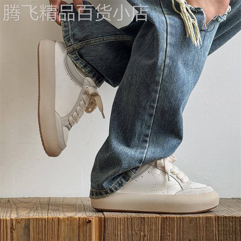 2025新款厚底增高学院风板鞋男女情侣款休闲鞋白色大头德比鞋潮鞋