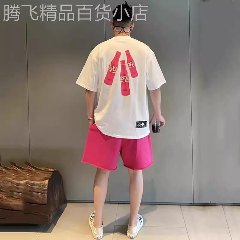 潮牌美式休闲套装男士短袖T恤2026新款夏季五分短裤子两件套男装
