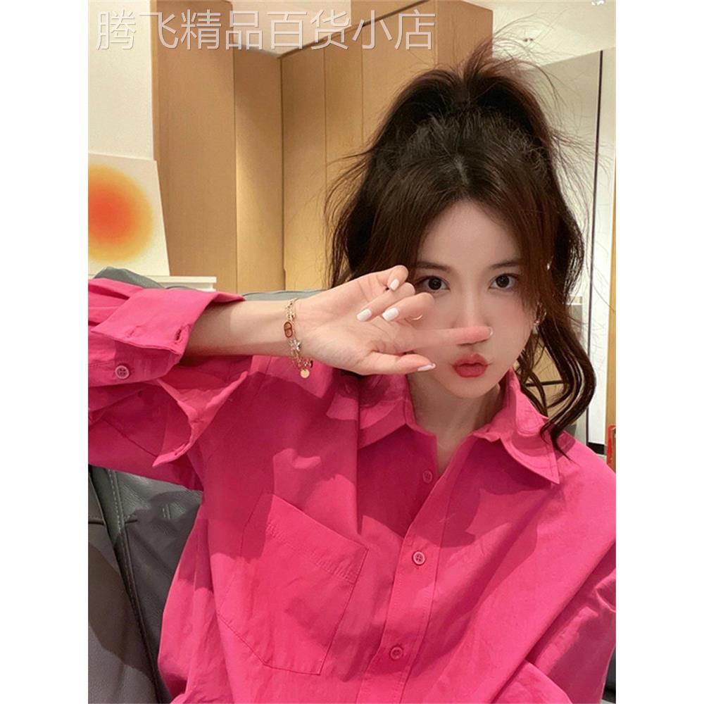潮牌玫红色法式减龄衬衫女2025年春季新款洋派别致设计感小众小衫