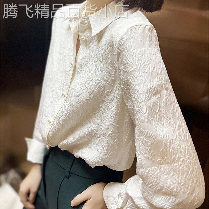潮牌白色提花时尚雪纺衬衫女2025年春季新款韩版气质复古衬衫上衣