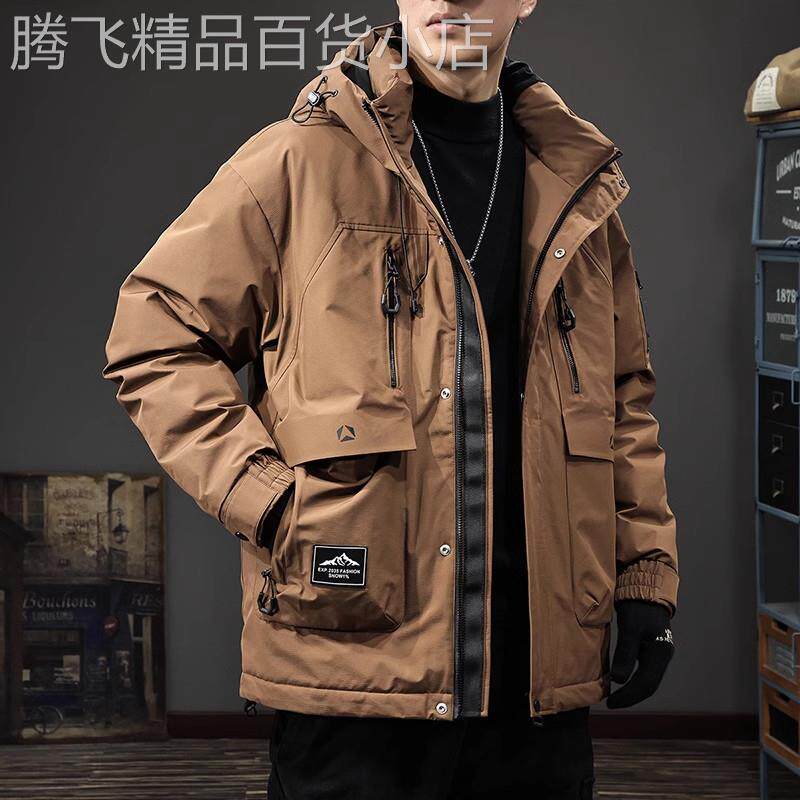 法国高端品牌90%鸭绒中长款羽绒服男冬季新款宽松保暖连帽外套男