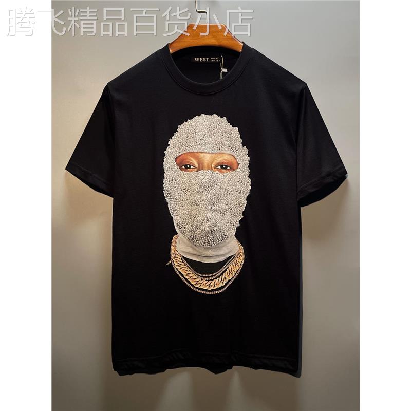 直喷物语珍珠金链蒙面人休闲半袖宽松男t恤短袖夏季ins大码情侣装