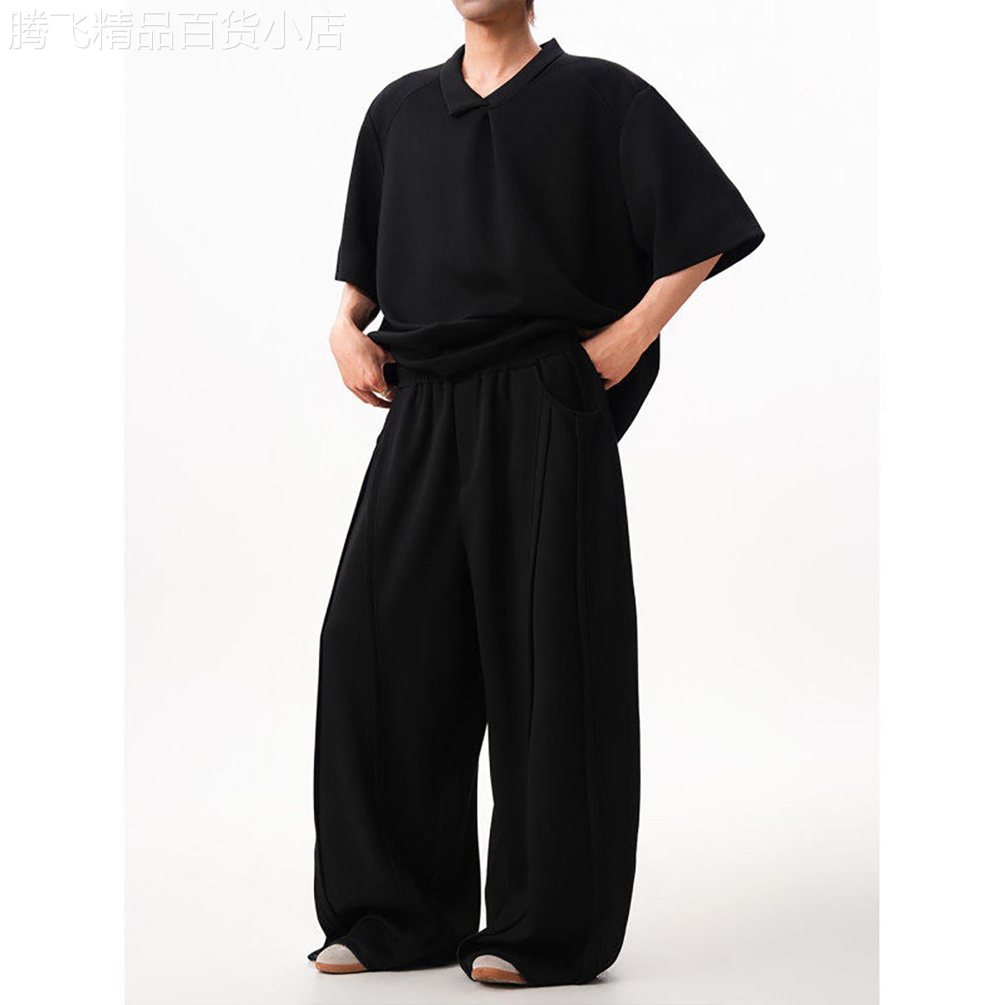 韩国Uamtor套装男夏季松弛感老钱风短袖POLO衫搭配大码垂感阔腿裤