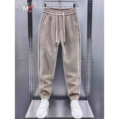 高端灯芯绒休闲裤子男士秋冬季2025新款加绒男裤宽松直筒卫裤男款