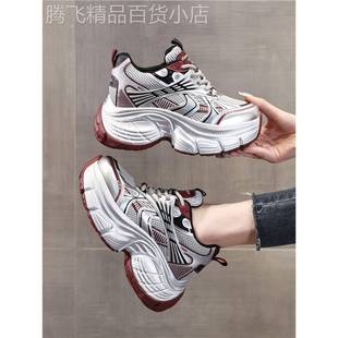 明星同款厚底内增高老爹鞋女款真皮2025春新款8cm银色休闲运动鞋