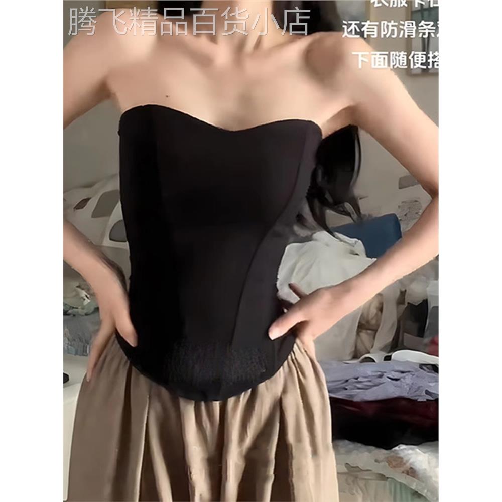 性感黑色鱼骨抹胸上衣女装夏季新款外穿内搭修身打底辣妹裹胸背心