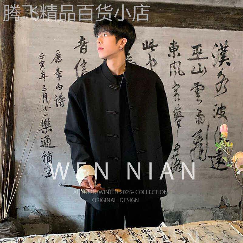 韩国WEN NIAN新中式国风西装套装男士秋季新款痞帅礼服垫肩中山装