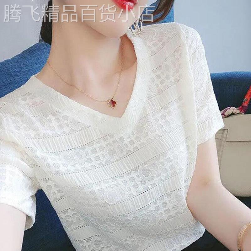 白色v领短袖t恤女夏季薄款2026新款设计感大码女装宽松打底衫上衣