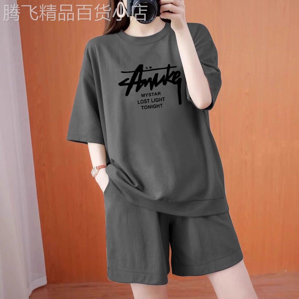 休闲套装女夏季2026年新款宽松显瘦运动服灰色短袖t恤短裤两件套