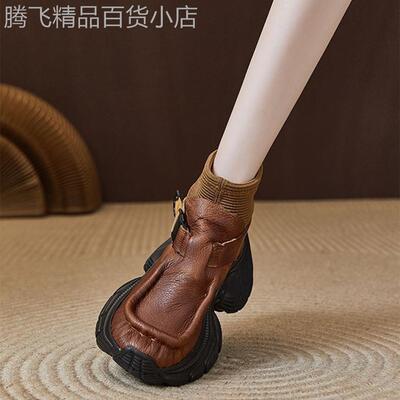 【欧洲AU高定】满屏溢出品质~头层牛皮松糕底秋新款增高复古高筒