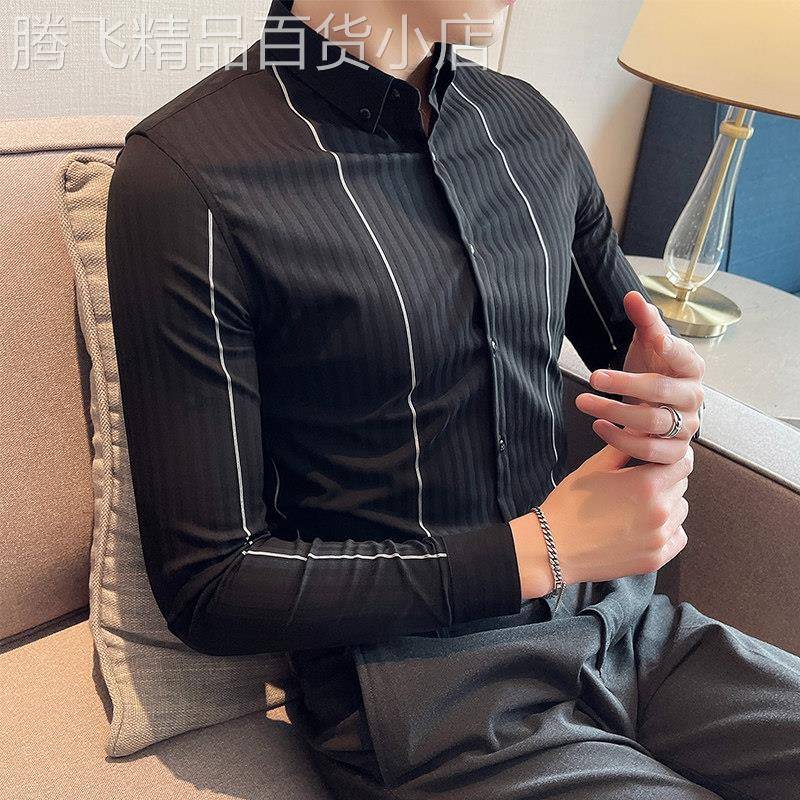 潮牌1212新款黑色长袖商务休闲衬衫男士春季时尚设计感小众衬衫