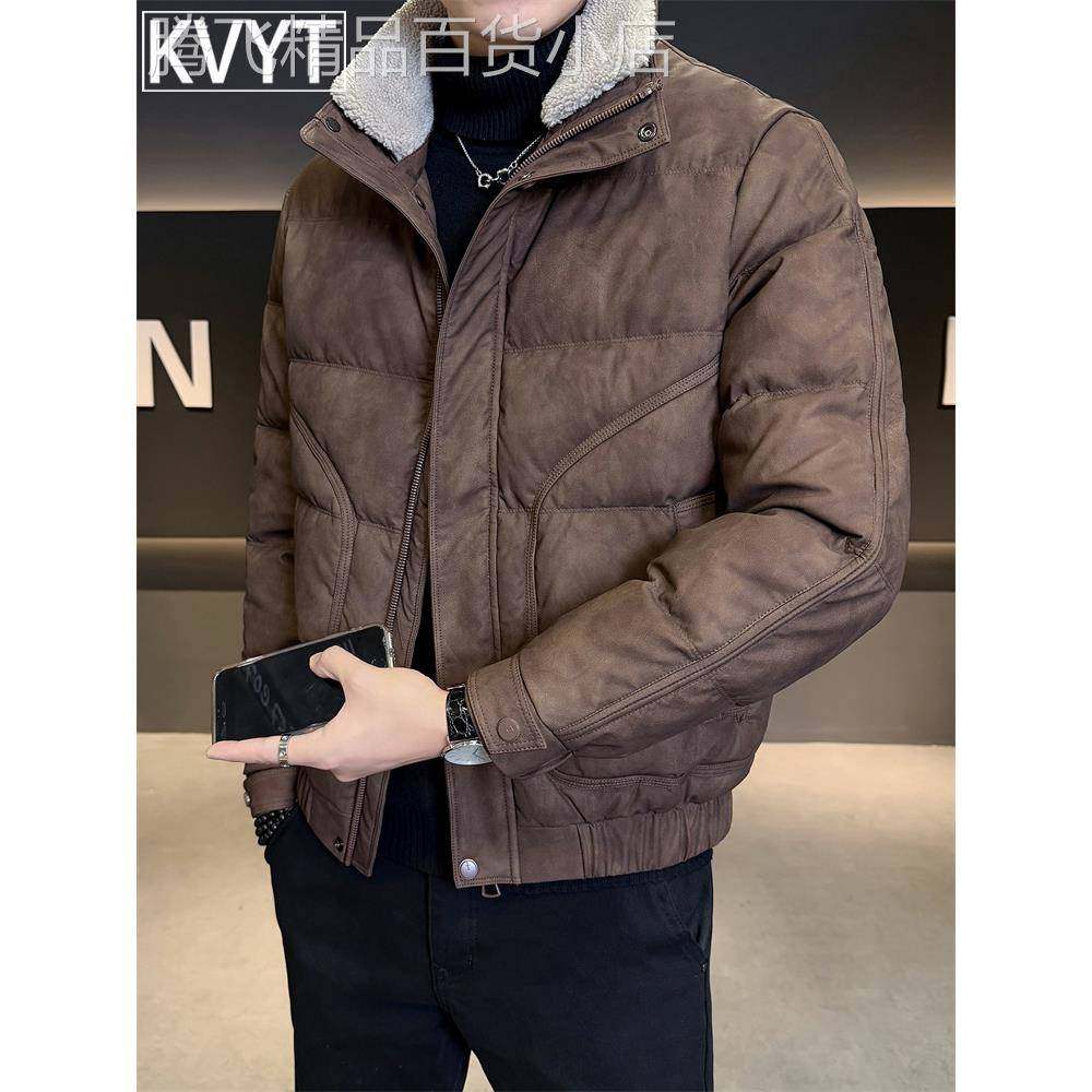 潮牌防寒保暖羽绒棉服男2025新款可拆毛领加厚男士高级感外套冬装