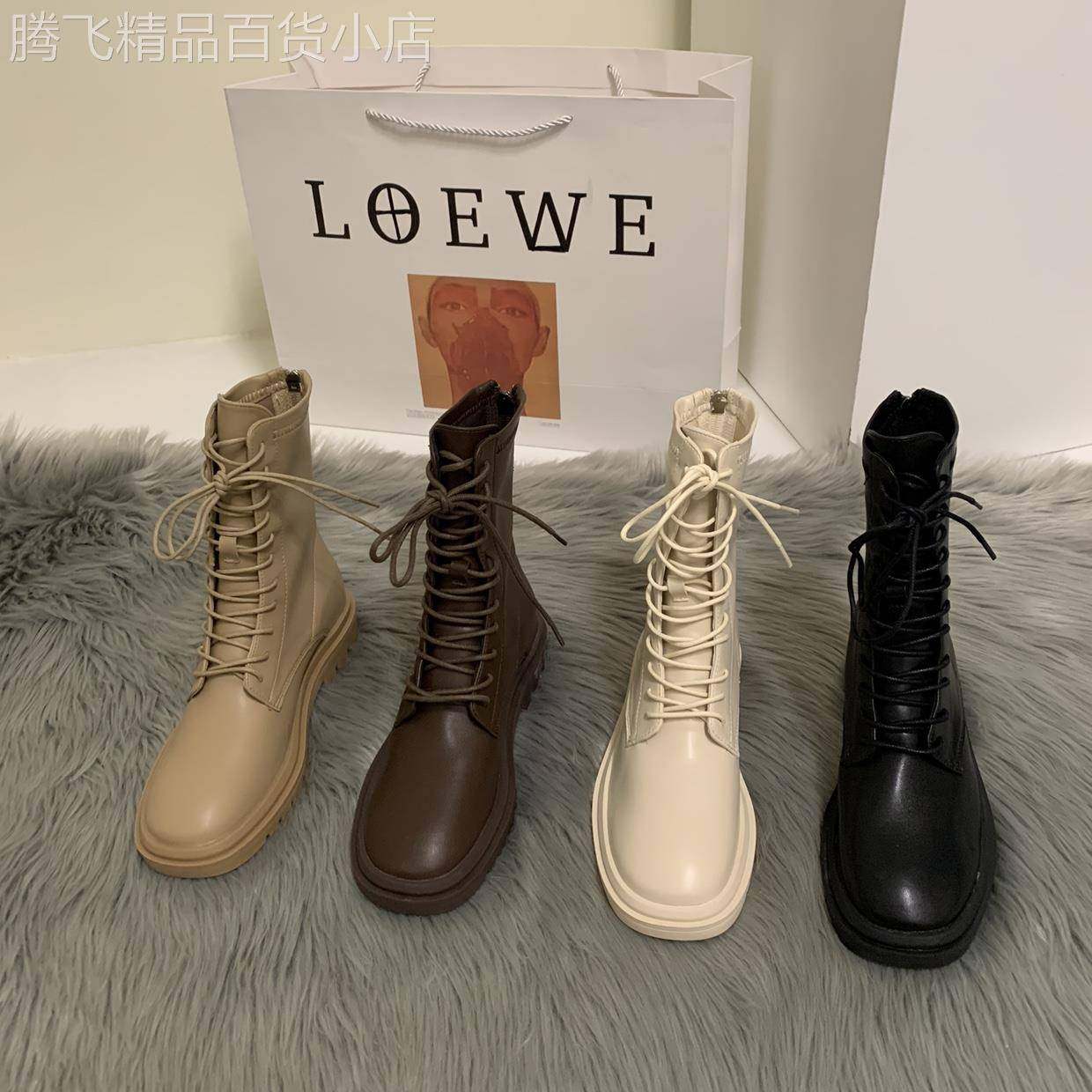 2025年白色真皮加绒马丁靴女新款秋冬网红法式短靴小个子瘦瘦单靴